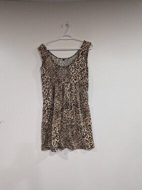 La Femme Leopard Print Tank Baby Doll Dress Tan Black Size Medium